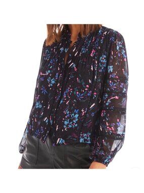 Allison New York Erica Long Sleeve Blouse Black Floral Size Small New